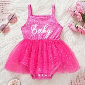 Pink Baby One Piece w/ Tulle Sparkly Skirt Overlay SIZE 3-6 MTHS